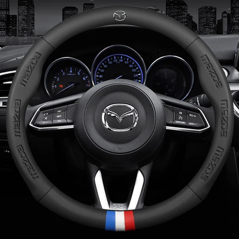 3D Embossing Leathe Car Steering Wheel Cover For Mazda 3 5 6 SKYACTIV Axela Atenza CX30 CX5 CX8 CX9 MX5 RX8 RX7 BT50 Accessories