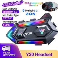 Auriculares Bluetooth para Casco de Motocicleta Y20 RGB V5.3 IPX6 Impermeables 16 Modos Compatibles con Todos los Tipos de Cascos