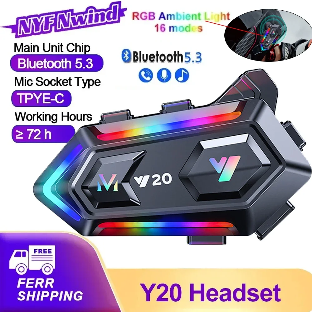 Y20 RGB Motorcycle Bluetooth Helmet Headset V5.3 IPX6 Waterproof 16 Modes Earphone Support All Types of Helmets
