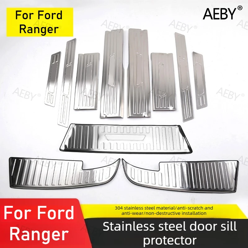 For Ford Ranger 2022-2026 Door sill plates stainless steel scratch protection,Get on the pedal,protective cover,Car accessories