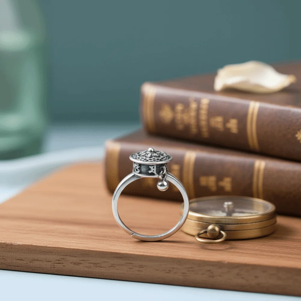 Finger Rings Rotatable Spinner Ring Flower Open Fortune Wealth Ring Adjustable Ethnic Style Vintage Ring Men