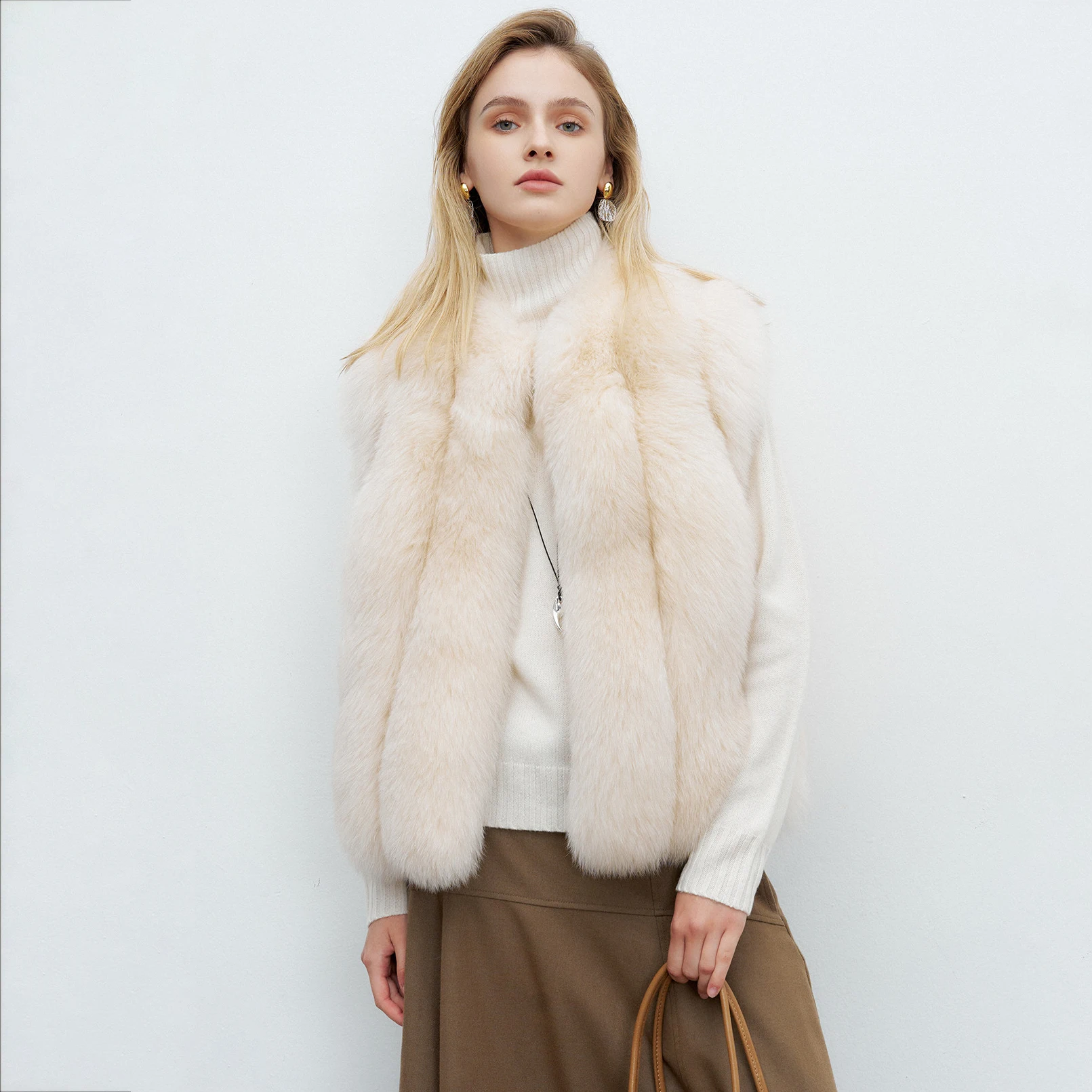 Women Stand Collar Faux Fur Vest Sleeveless Fluffy Fur Gilet Vertical Striped Winter Fur Waistcoat Casual Outerwear