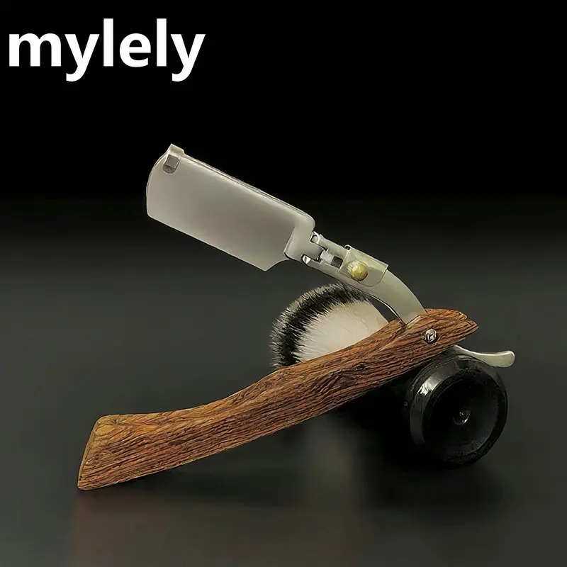 

New Wooden Trimmer Manual Shaver Professional Straight Edge Stainless Steel Sharp Barber Razor Folding Shaving Knife Gift