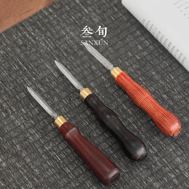 Chinese Puer Tea Knife Sandalwood Tea Cutter Handmade Stainless Steel Tea Knife Prying Kung Fu Tea Ceremony caja de te Teaware