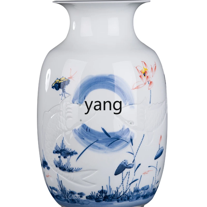 L'm'm Ceramic Vase Hand Painted Wax Gourd Bottle Porcelain Chinese Household Living Room Hallway Ornaments Large Decoration Gift