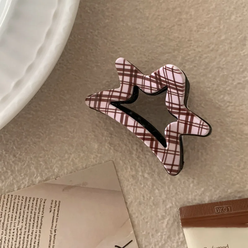 Nowa Seria Keluli Pink Coffee - Akrylowa Spinka do Włosów w Kształcie Gwiazdy, Słodka Spinka z Kropkami, Krab do Włosów dla Kobiet i Dziewcząt, Akcesoria do Włosów