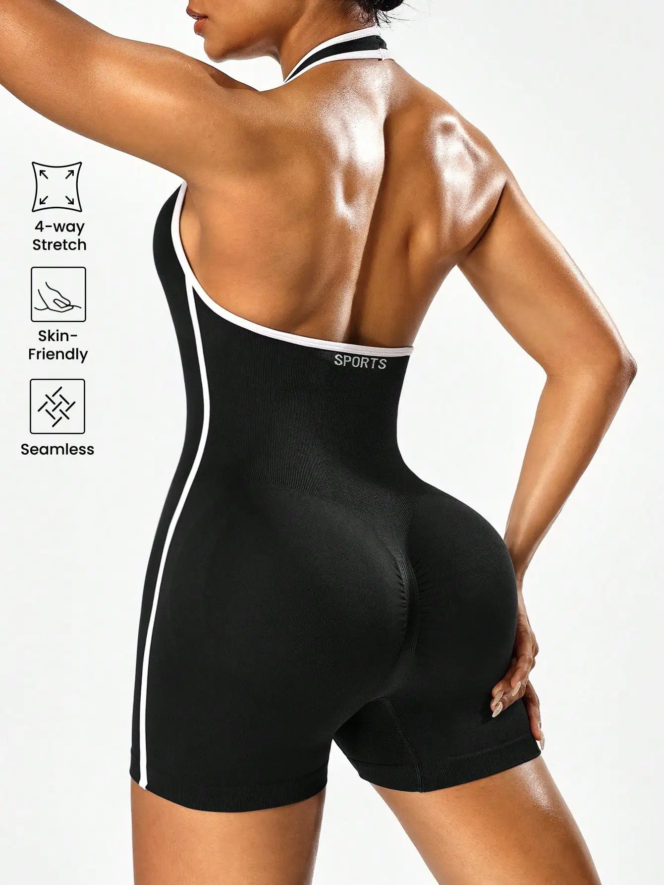 Cross-body yoga jumpsuit with color-blocking design, backless workout jumpsuit for women, outerwear for cross-border fitness and