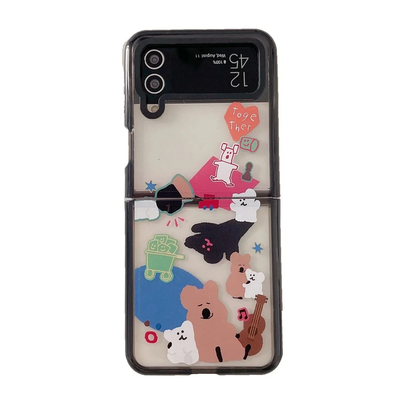 

Black Border Acrylic Bear Phone Case for Samsung Galaxy Z Flip 5 4 3 Back Cover for ZFlip3 ZFlip4 ZFlip5 Hard Case Shell