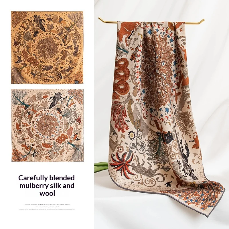 

Двусторонний шелковый шарф из шерсти, квадратный, женский, новинка 2025 года, летний, тонкий, для шеи