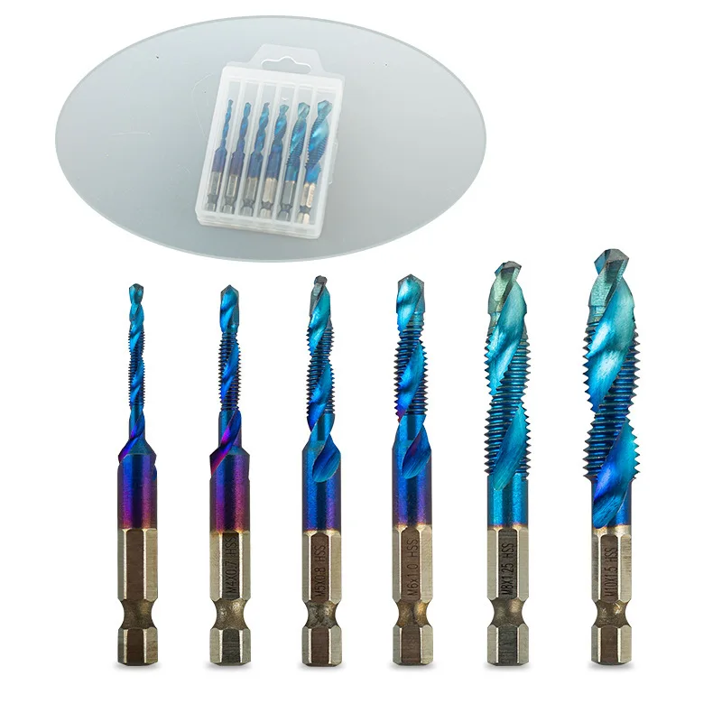 

6 шт. шестигранного хвостовика, высокоскоростная стальная резьба, метрический метчик, сверло, винт, композитный метчик M3 M4 M5 M6 M8 M10, ручной инструмент