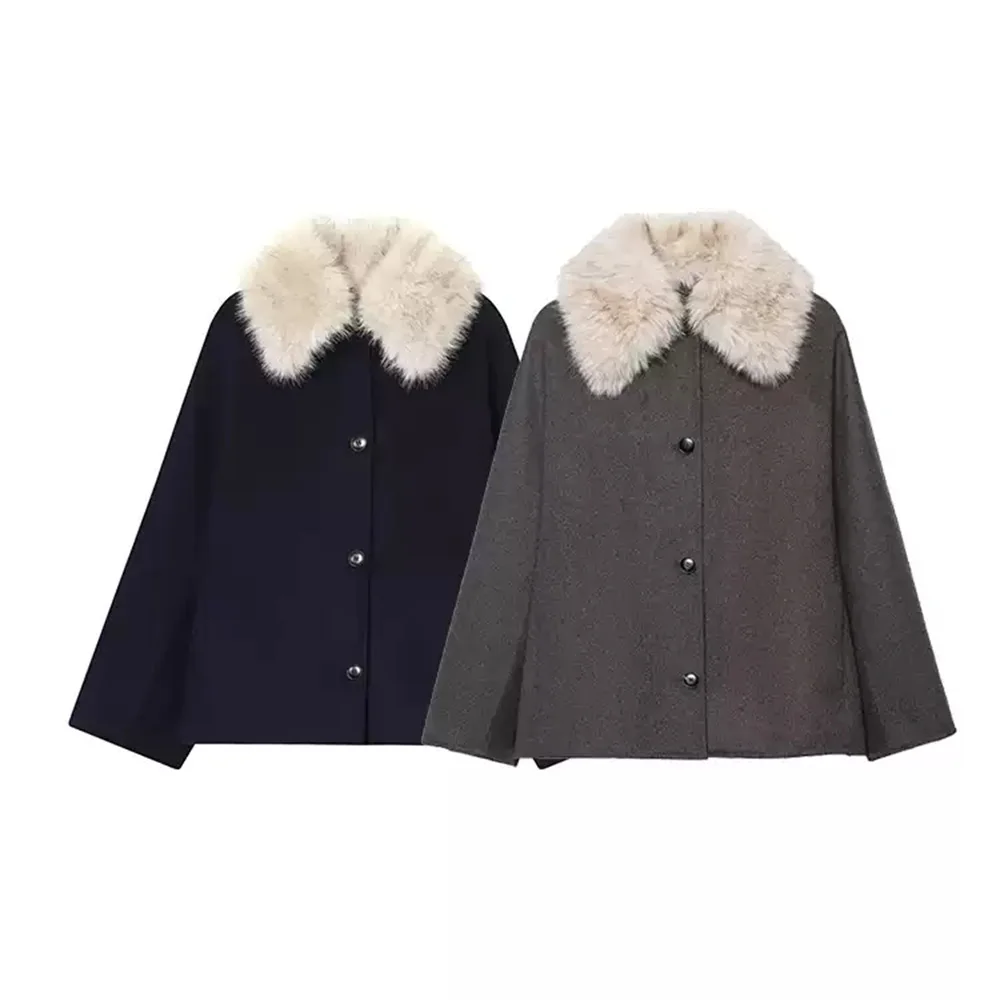

Autumn new women's clothing style loose and fashionable casual lapel detachable fur collar jacket thick coat