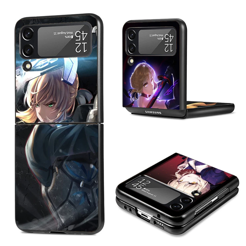 Fate Zero Stay Night Saber Cases For Samsung Galaxy Z Flip 4 5 6 3 Z Flip6 Flip4 Flip5 Flip3 ZFlip6 ZFlip5 5G Hard Shockproof Fu