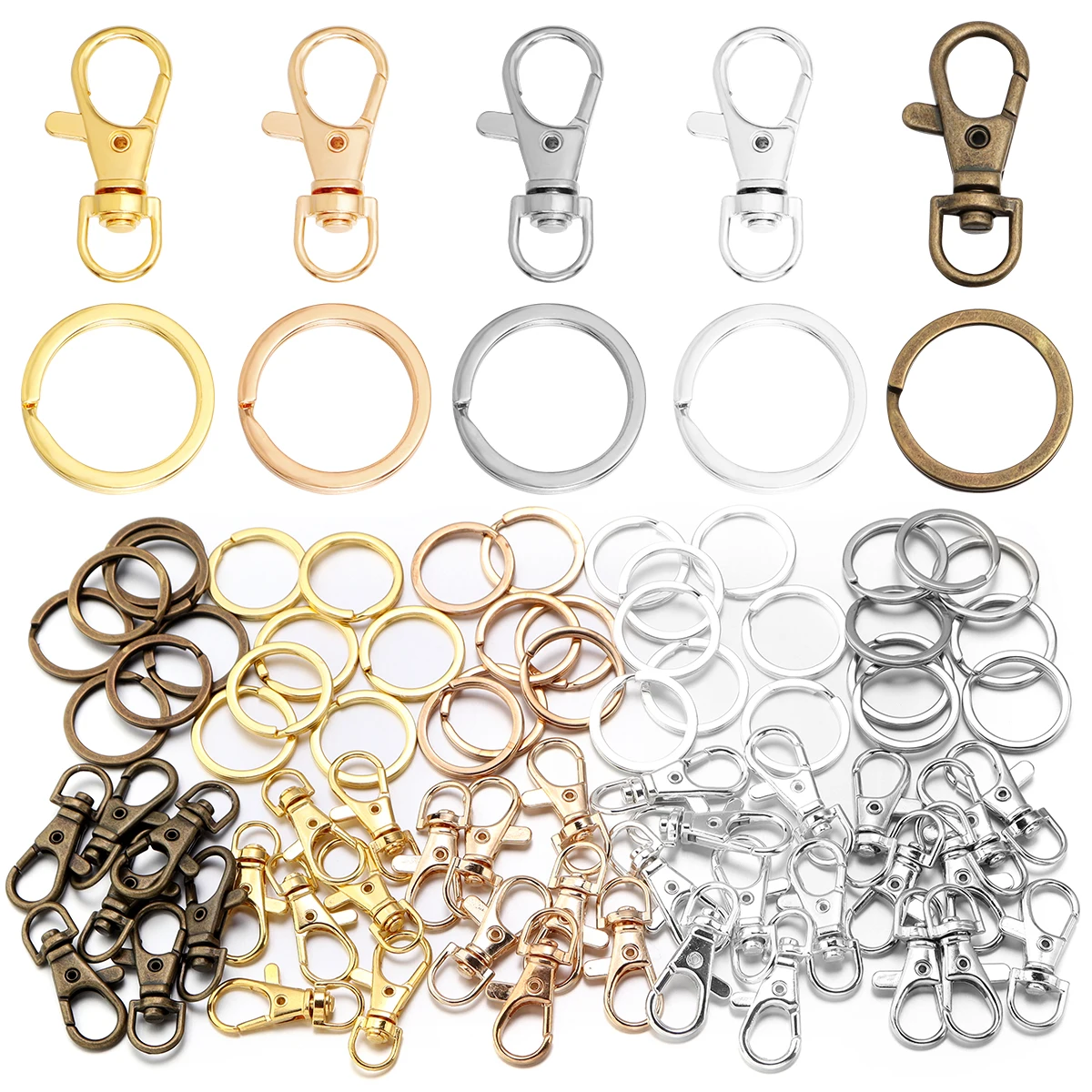 

10Sets Alloy Swivel Lobster Clasp Hooks With Split Key Ring Snap Hooks For DIY Keychain Bag Hang Doll Jewelry Making Accessories