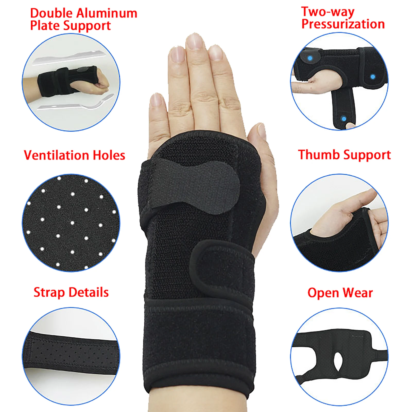 Tutore per polso, tutore per polso con stecche, supporto per mano a compressione del braccio per lesioni, dolore al polso, distorsione, sport