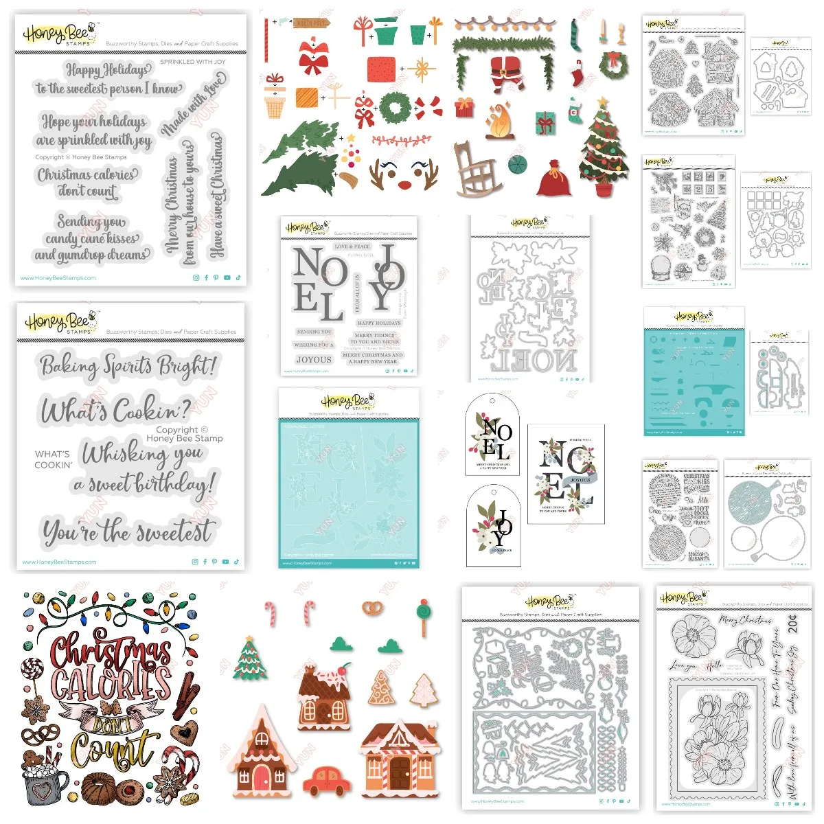 Honey New Bee Christmas Add on Metal Cut Dies Stamps Set House Car Tree Cookies Flower Stencils DIY Home Gift Cards Scrapbooking