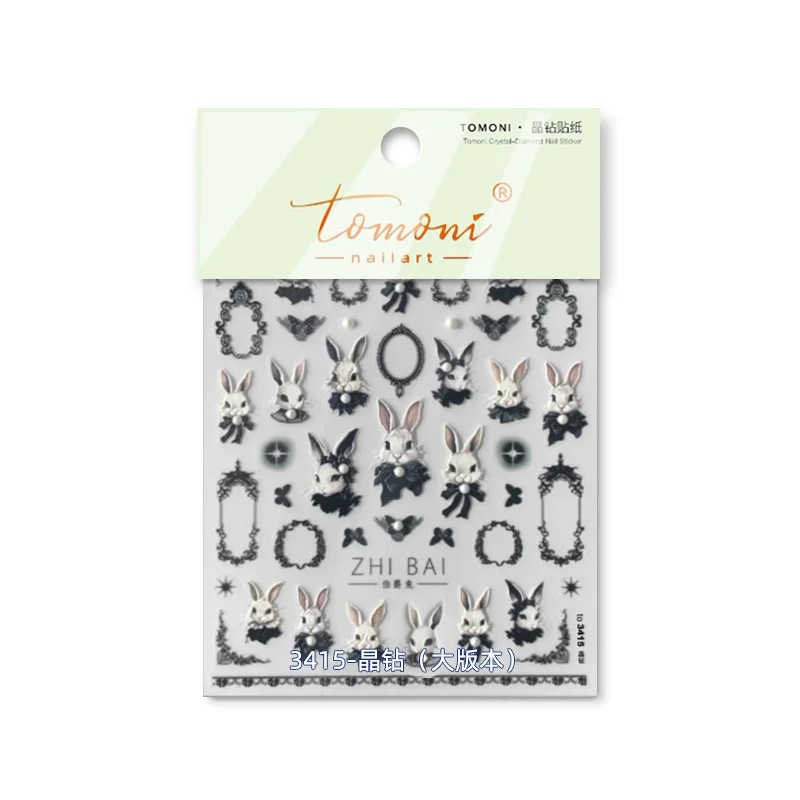 [Meow.Sensei] Bright Crystal nail Stickers Popular Japanese-Style Retro Sticker Factory Batch Dark Rabbit 3415