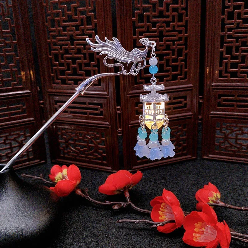 العتيقة الفضة فينيكس دبوس الشعر الساطع جناح دبوس الشعر الجديد الصينية قصر شرابة هزاز دبوس الشعر الراقية دبوس الشعر