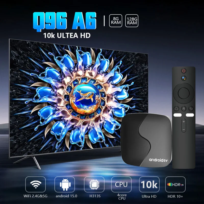 Смарт ТВ-бокс Q96 A6 Allwinner H313 S Android 15.0 Wi-Fi 4G 5G Приставка 4K с голосовым помощником Медиаплеер ТВ-бокс 8ГБ 128ГБ IPTV