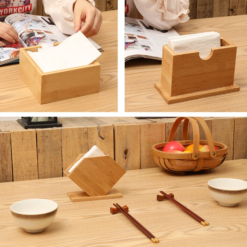 Bamboo Simple Tissue Box Cube Fan Shaped Napkin Holder Home Kitchen Dining Table Paper Towel Storage Rack