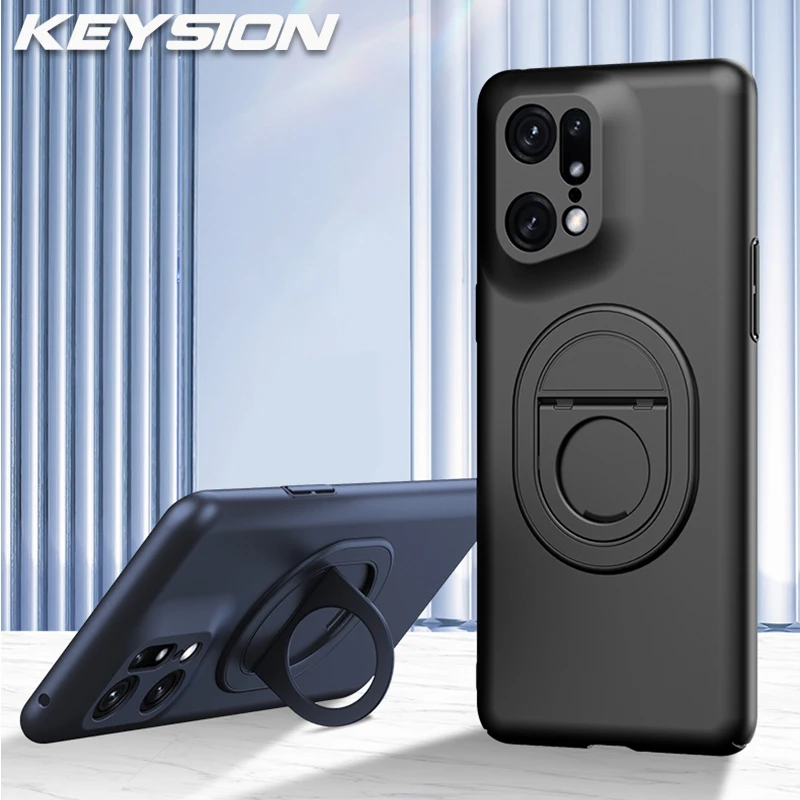 KEYSION Shockproof Case for OPPO Find X5 Pro Matte Hard Plastic Ring Stand Phone Back Cover for OPPO Find X5 X5 Pro