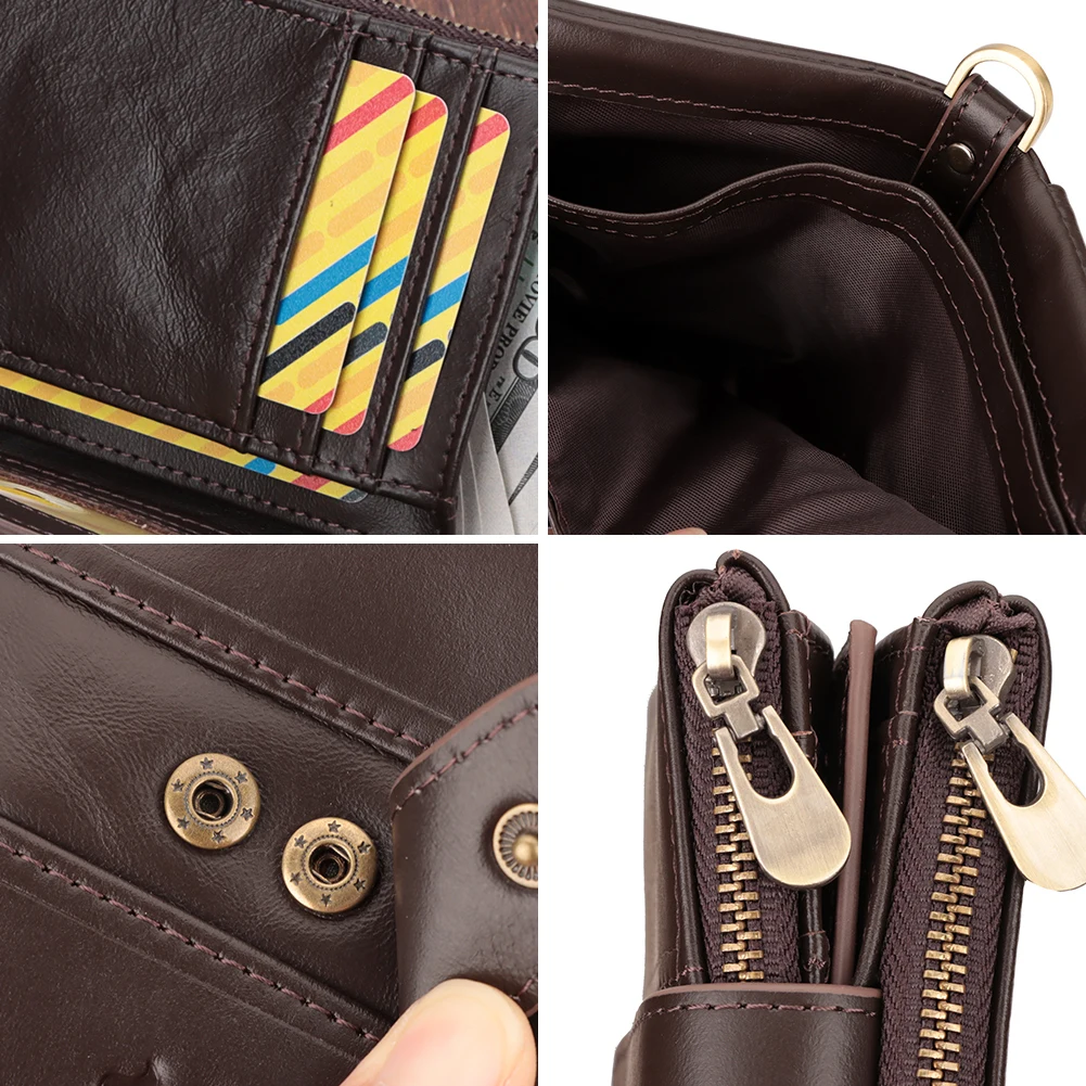 KAVIS 100% Genuine Leather Rfid Wallet Men Crazy Horse Wallets Coin Purse Short Male Money Bag Quality Designer Mini Walet Small