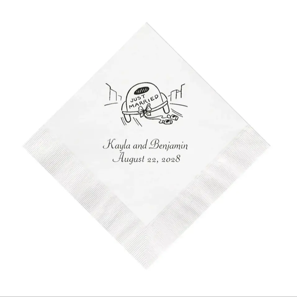 Just Married Cute Getaway Car Wedding Napkins Personalized Set of 100 Reception Party Supplies Cocktail