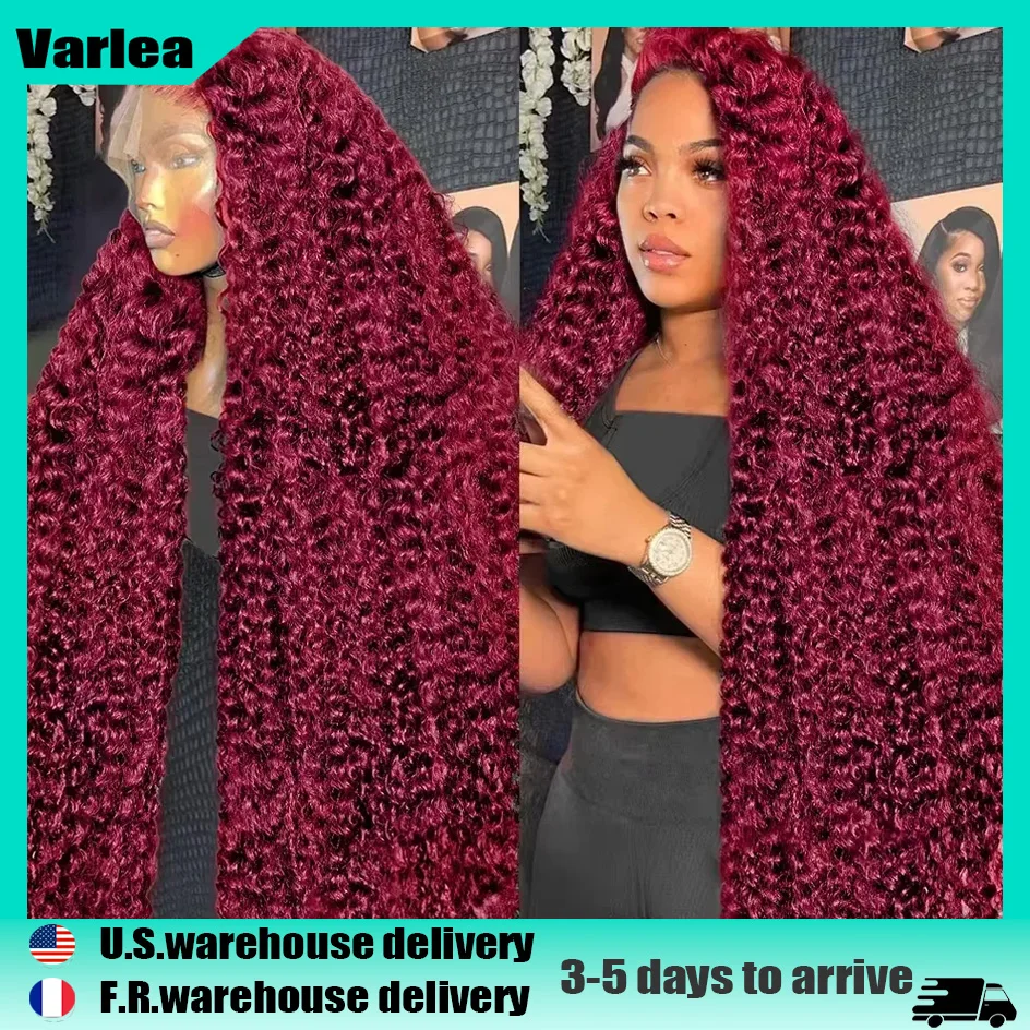 

Varlea Burgundy Deep Wave Frontal Wig 13x6 Hd Lace Water Wave Human Hair Wig Curly Wigs 13x4 Hd Lace Frontal Wigs 99j Colored