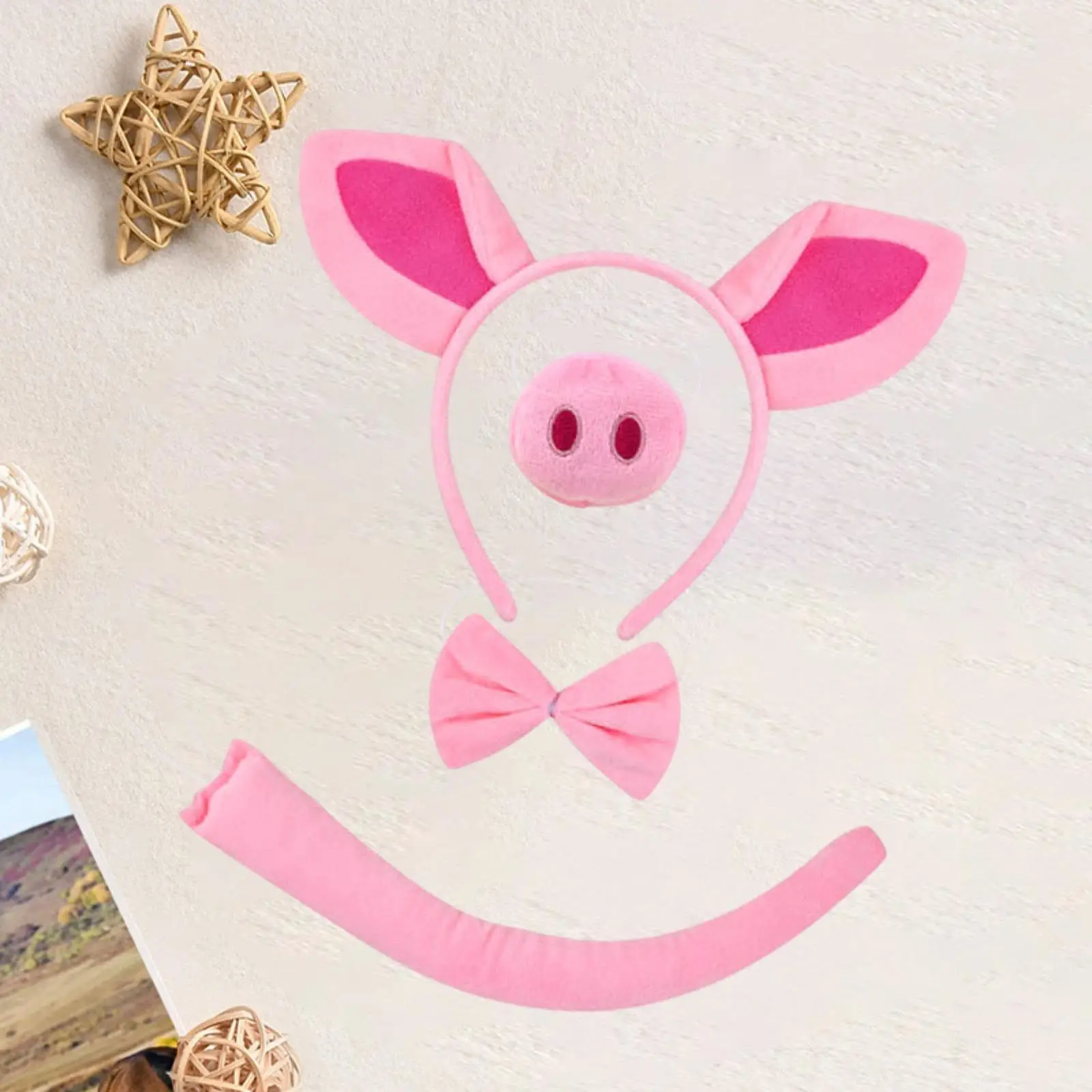 

Костюм для косплея с сердечками и глазами свиньи, плюшевая повязка на голову с животными, нос, хвост, галстук-бабочка, аксессуары для Хэллоуина, детское праздничное платье