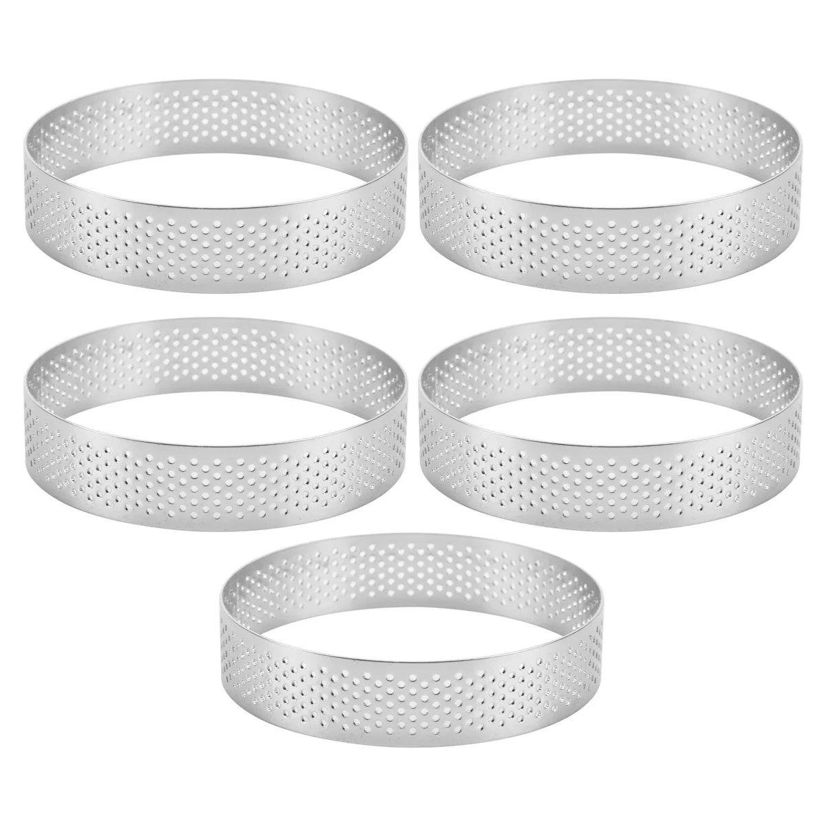 A47U 5Pcs Circular Tart Rings with Holes Stainless Steel Fruit Pie Quiches Cake Mousse Mold Kitchen Baking Mould 9cm