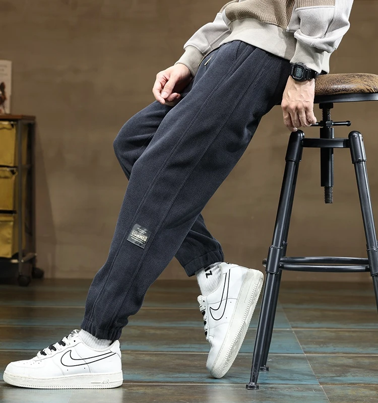

Faionable Ins, модные мужские спортивные повседневные брюки на подкладке, осенне-зимние длинные брюки в полоску с длинными манжетами