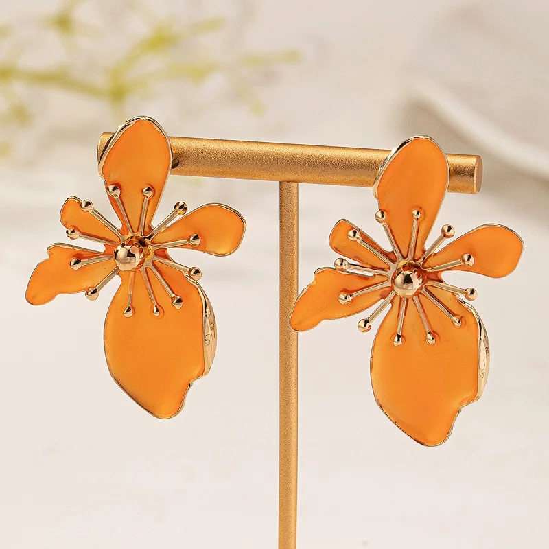 Post Stud Orange Pink Long Flower Earring Women Girls Gifts Fashion Jewelry Accessories Hot Sale Party Gift 2024 New Style