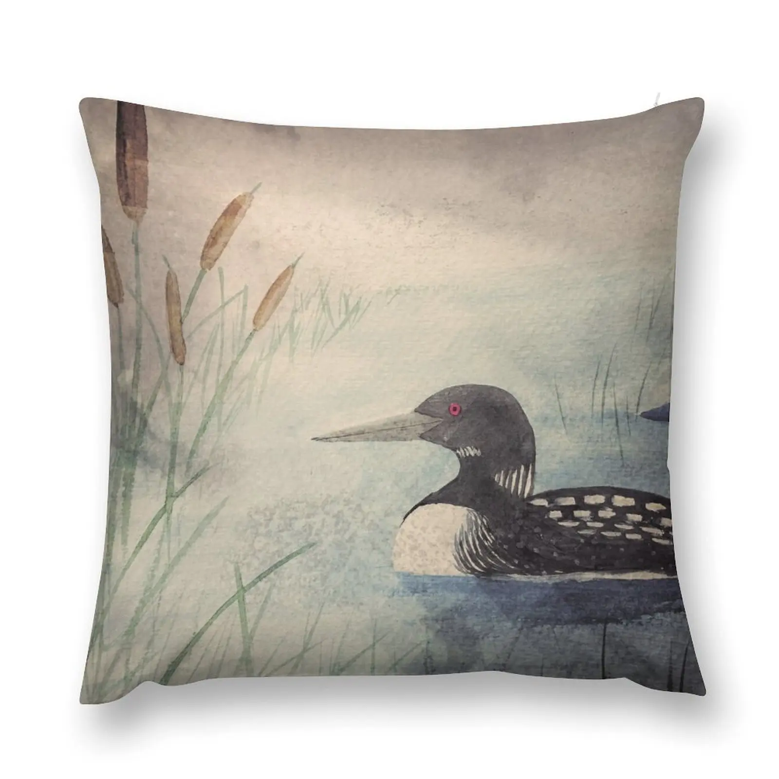 

Loons and Cattails Watercolor Throw Pillow Christmas Covers sleeping pillows pillow