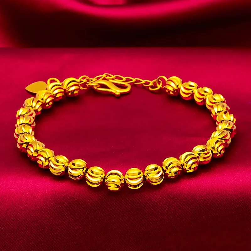 9999 24k genuine gold cat eye gold bead bracelet, women's simple and fashionable style, multifunctional gold jewelry
