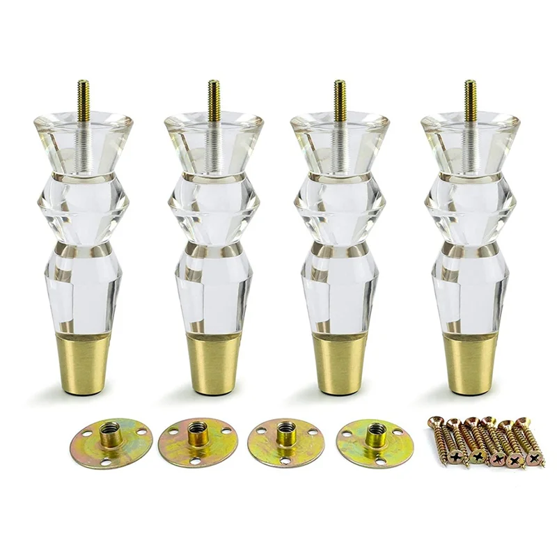 AY03-6.9 بوصة أكريليك أرجل قطع الأثاث استبدال أريكة قدم خزانة الحديثة واضح ديكور لتقوم بها بنفسك الساقين أقدام السرير مدبب نمط مجموعة من 4