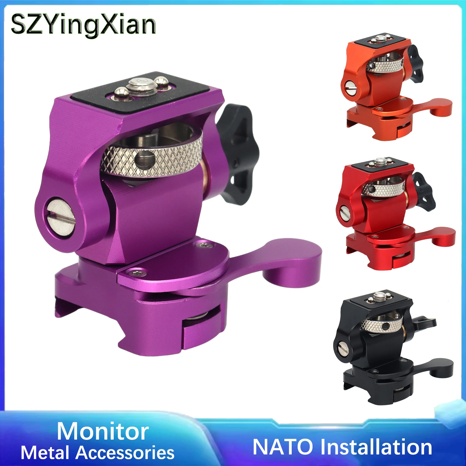 Damping Snail Camer Monitor Bracket NATO Rail Clamp Base Mini Ball Head 360° Rotation 1/4 Screw SmallHD Locating Pin