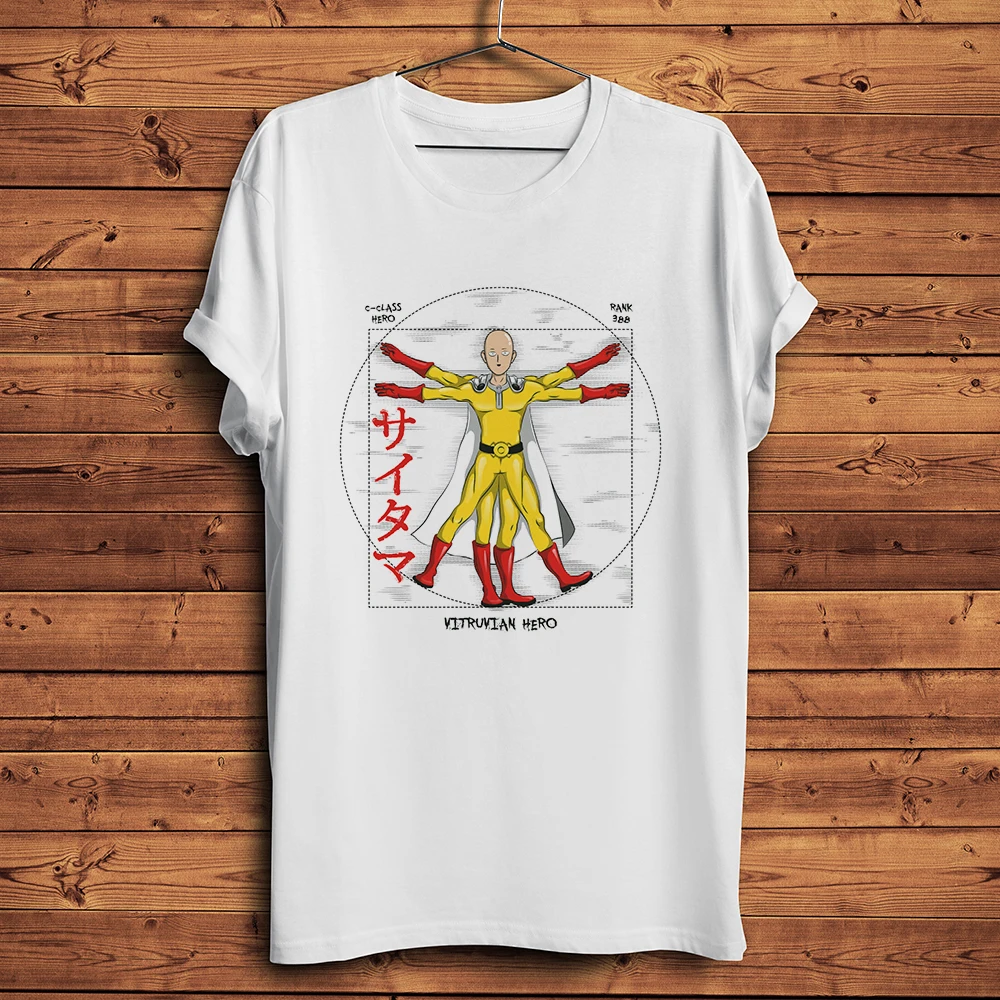 Uomo vitruviano one punch Vitruvii Saitama Funny anime TShirt Men Short Sleeve o-neck T shirt Unisex manga Homme streetwear Tee