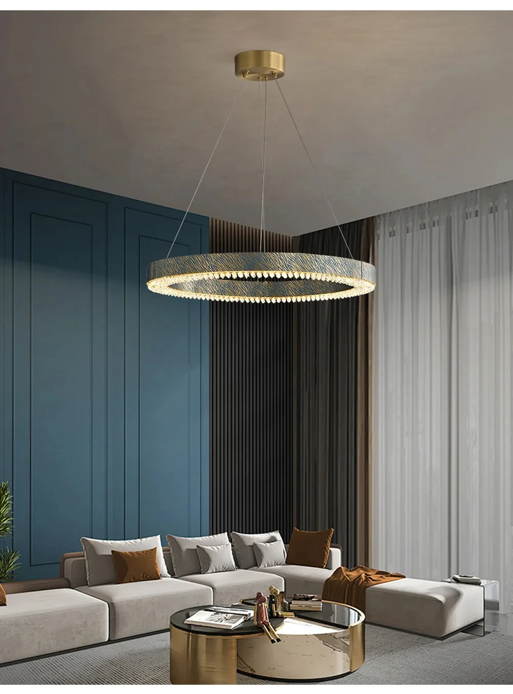 Postmodern Blue Copper Crystal Series Home Decoration Living Room Dining Room LED Pendant Light YX230TB