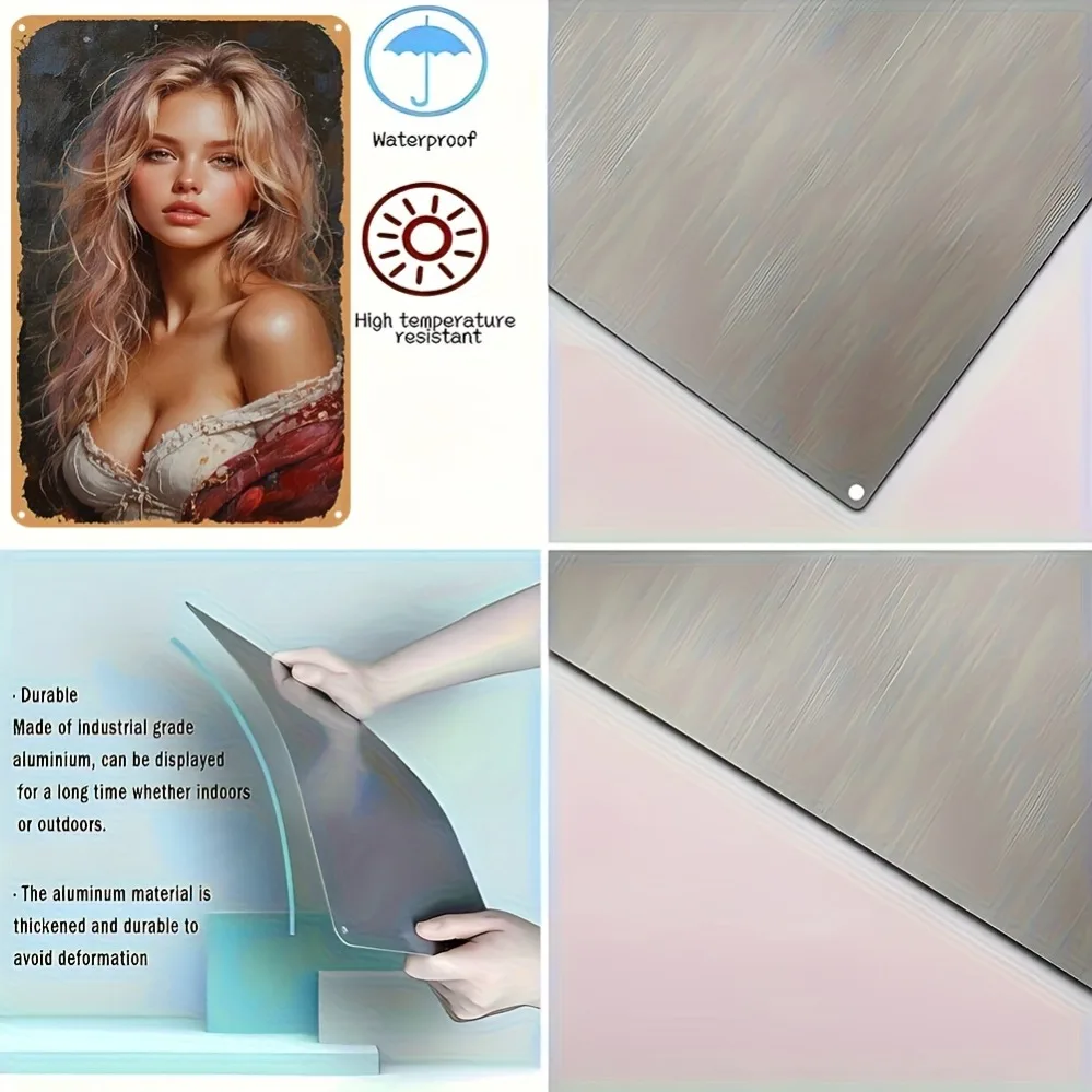 ديكور فني جداري عتيق من الألومنيوم - فستان أحمر مقاوم للماء والغبار، تصميم مسطح ثنائي الأبعاد، هدية مثالية للمنزل والمقهى وعيد الميلاد