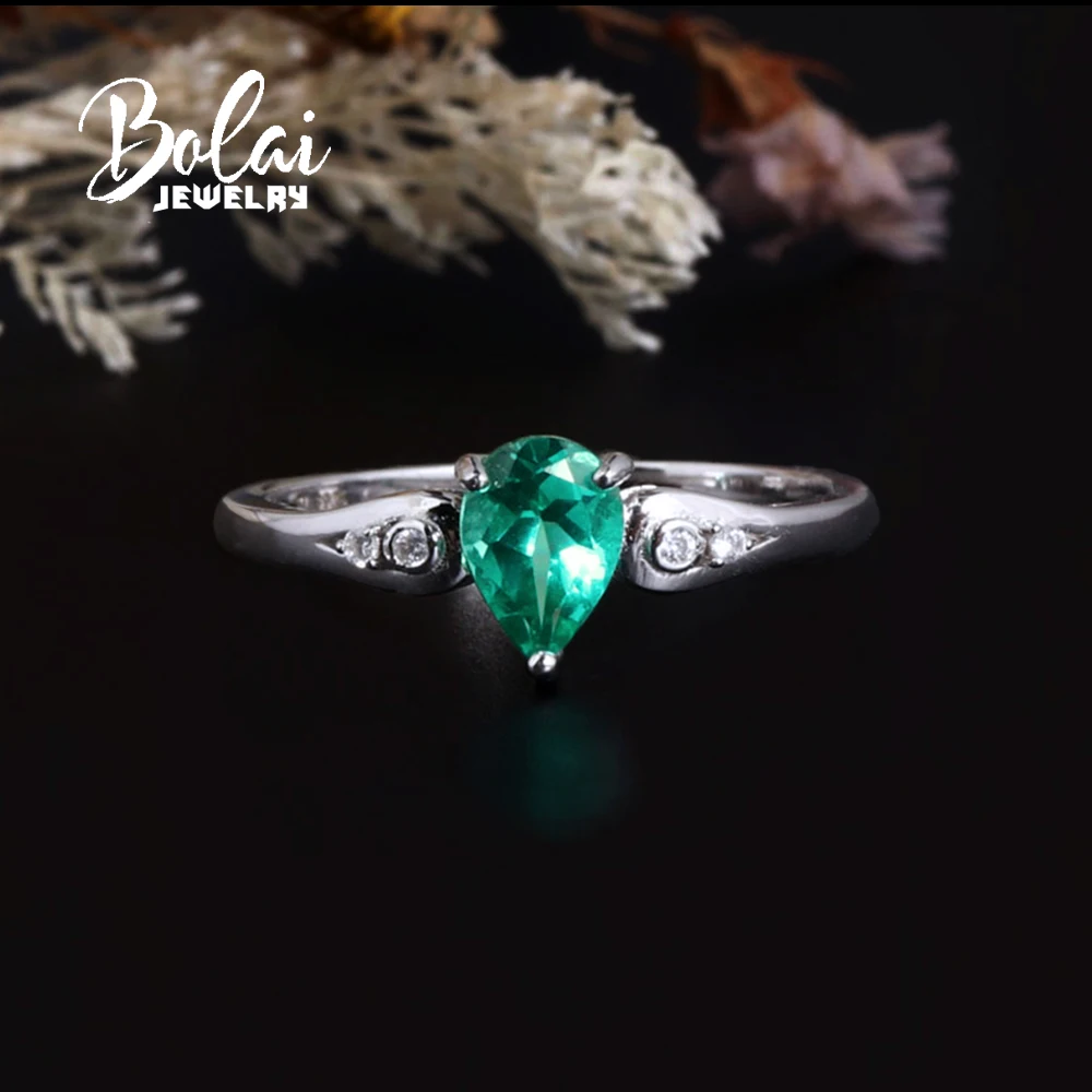 

Simple classic design created pear 5*7mm emerald Nano ring 925 sterling silver fine jewelry for women daily wear