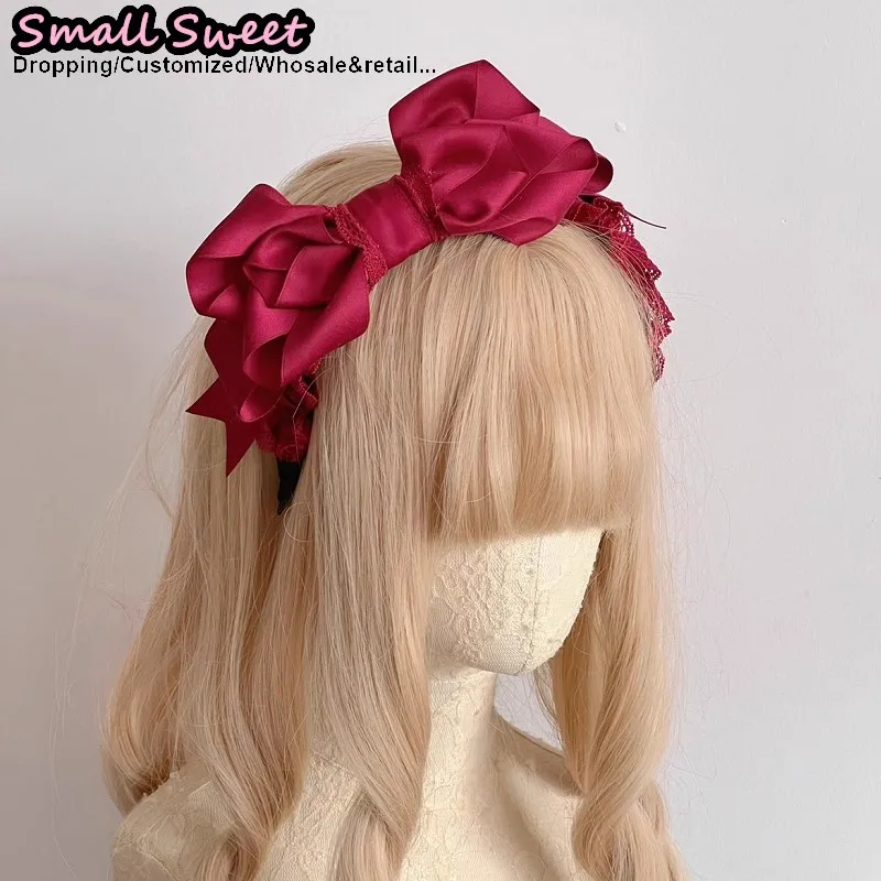 

Women Handmade Japanese Y2K Girl Lace Ruffle Big Bow Gothic Hair Hoop Headbands Sweet Lolita Luxury Hair Accessories Headband
