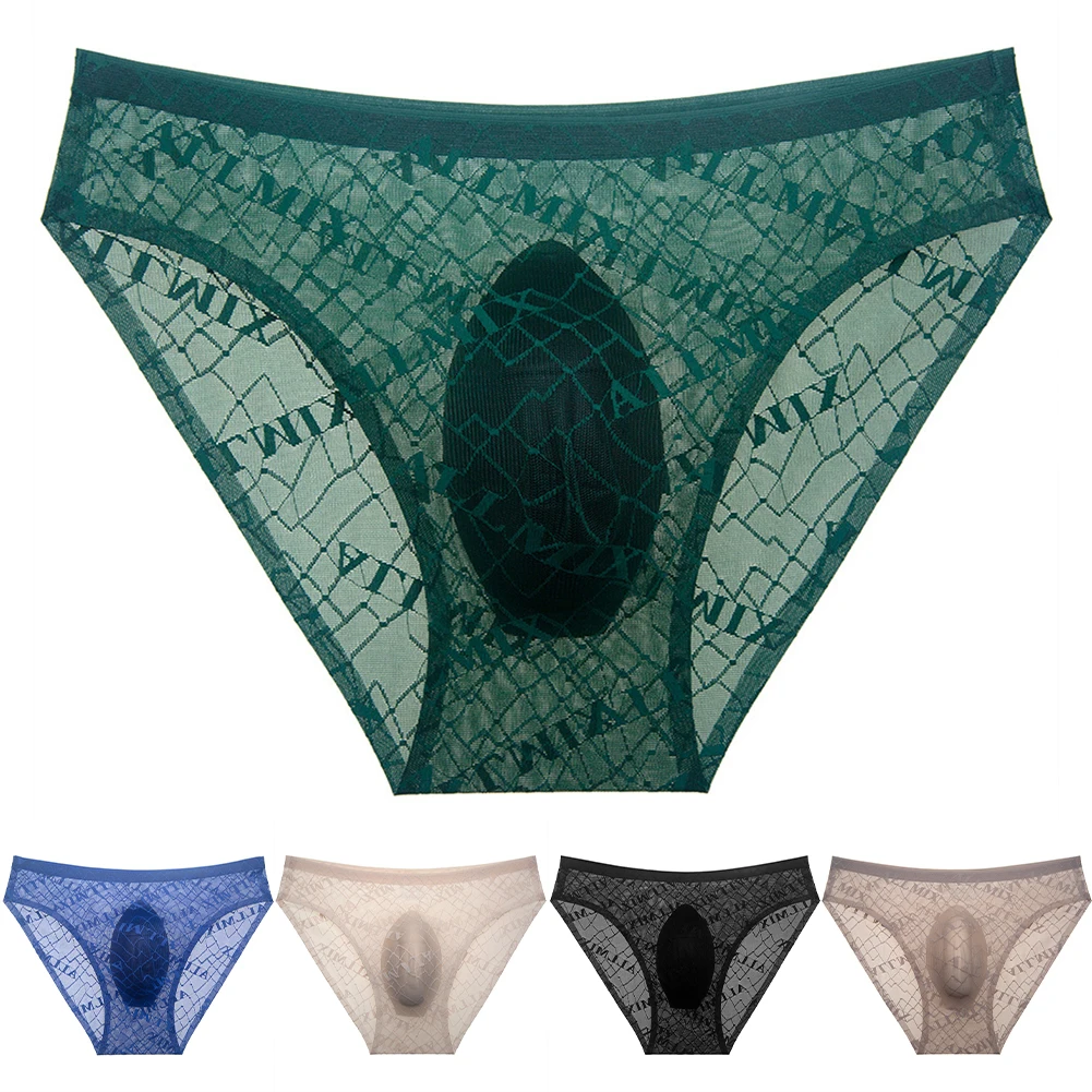 

Men Mesh Letter Print Briefs Sissy See-through Underwear Ultrathin Quick Dry Panties High Cut Underpants Soft Sleep Lingerie
