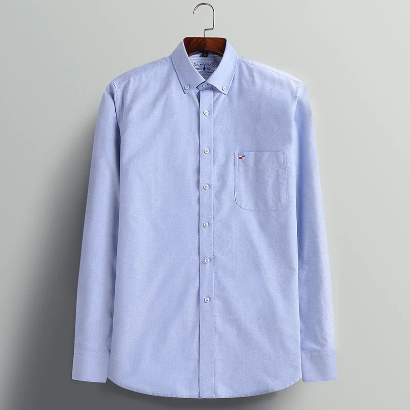 Camisa Oxford de manga larga para hombre, camisa a cuadros de alta calidad, de algodón, a rayas, para primavera