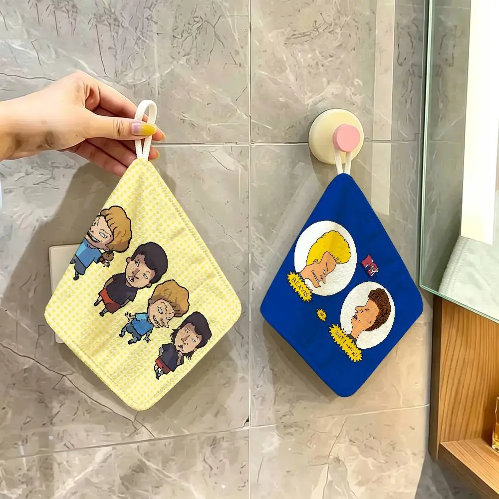 Cartoon B-Beavis and Butt-Head Polyester Cotton Hand Wiping Towel with Hanging Loop, Lightweight for Home and Commercial Use