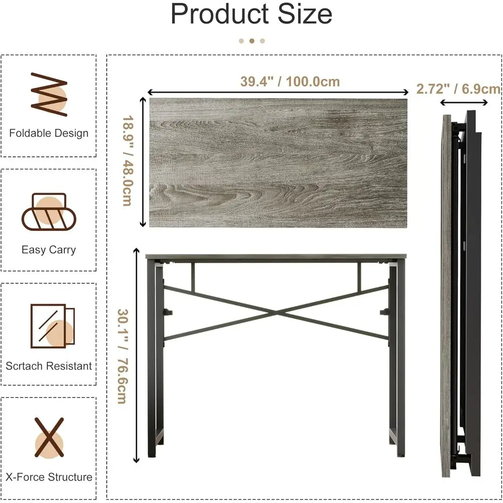 Black Oak 40 Foldable Home Office Desk - Easy Assembly-Free Study, Writing, Gaming Computer Table