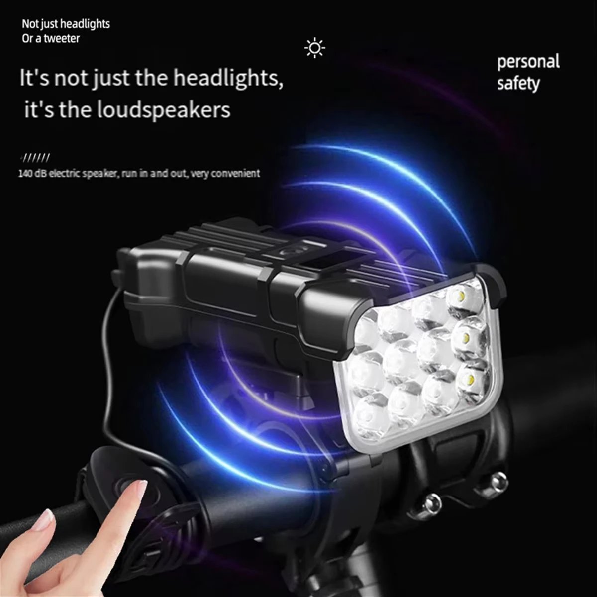 Luz delantera y trasera de bicicleta, luz LED para bicicleta de 1800mAh, 6500K, linterna para cabeza de bicicleta, rotación de 360, 500LM, con bocina, accesorios para bicicleta