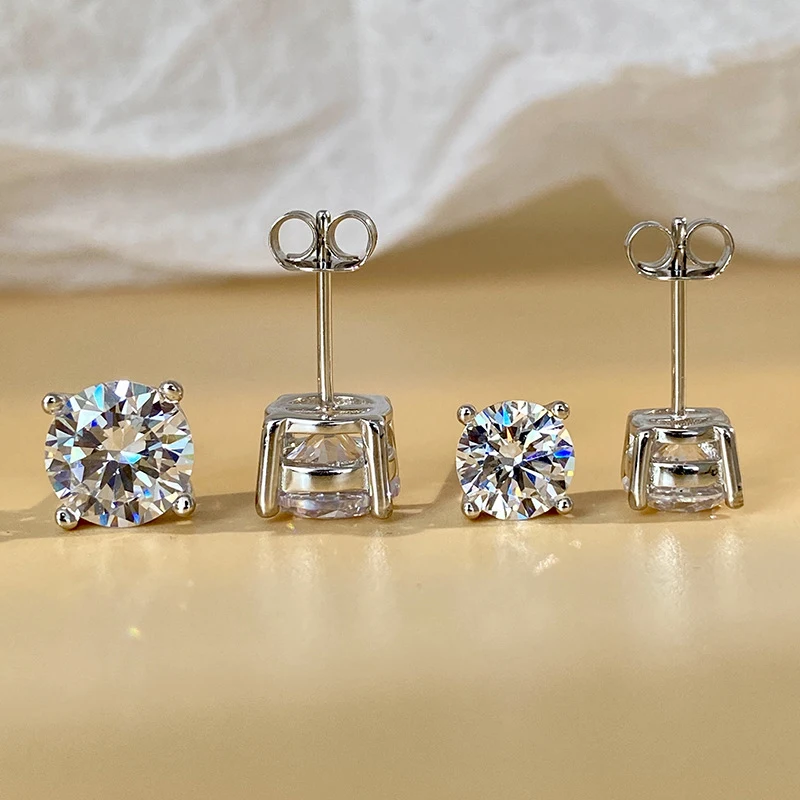 

3-8mm 1 Pair Round Diamond Earrings Silver Fashion Casual Men Women Simple Ear Stud For Party Gemstone Gift