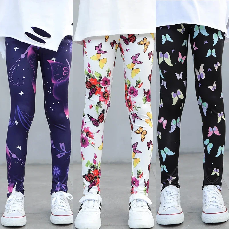 Girls Leggings 2024 Spring and Autumn Thin Children's Stretch Printed Pants Korean Fashion Children Pants Summer Clothing 2-12Y