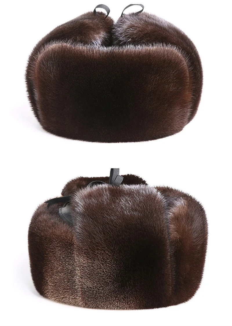 Hot Sale Men\'s Winter Fur Hats Real Natural Mink Fur Male Ushanka Bomber Bonnet Warm Fashion Genuine Leather Ski Earflap Beanies