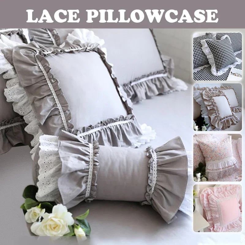 

Luxury European Embroidery Cushion Cover Big Ruffle Lace Wrinkle Pillow Cover Cake Layers Princess Bedding 45x45cm Pillowcase