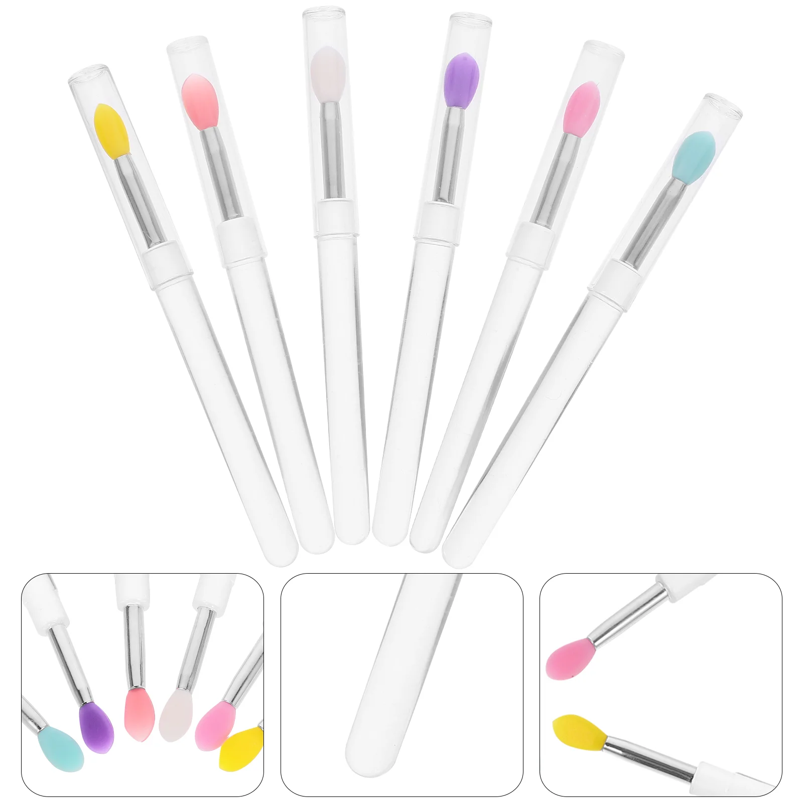 6 Pcs Small Lip Brush with Lid Multi-use Wands Applicator Gloss Scrub Silicone Makeup Brushes Eyeshadow Applicators